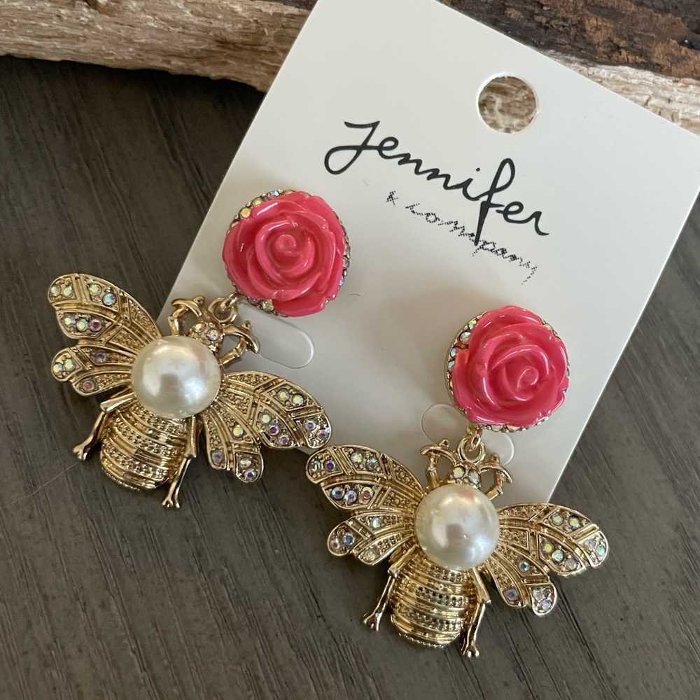 Jeweled Gold Honey Bee Earrings